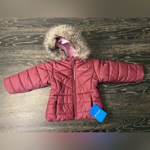 Columbia Maroon Quilted Jacket with Faux Fur Trim kids